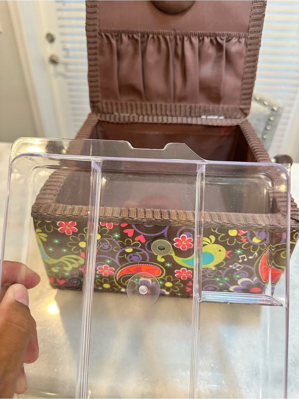 Vintage Colorful Floral Sewing Box/Basket with Tray - Made In Philippines 🇵🇭